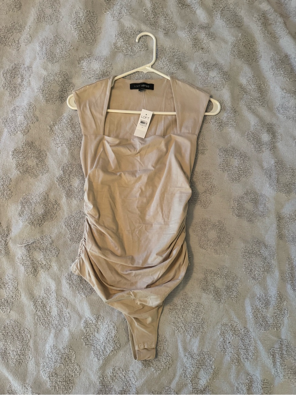 LOFT Taupe Ruched Sleeveless Bodysuit